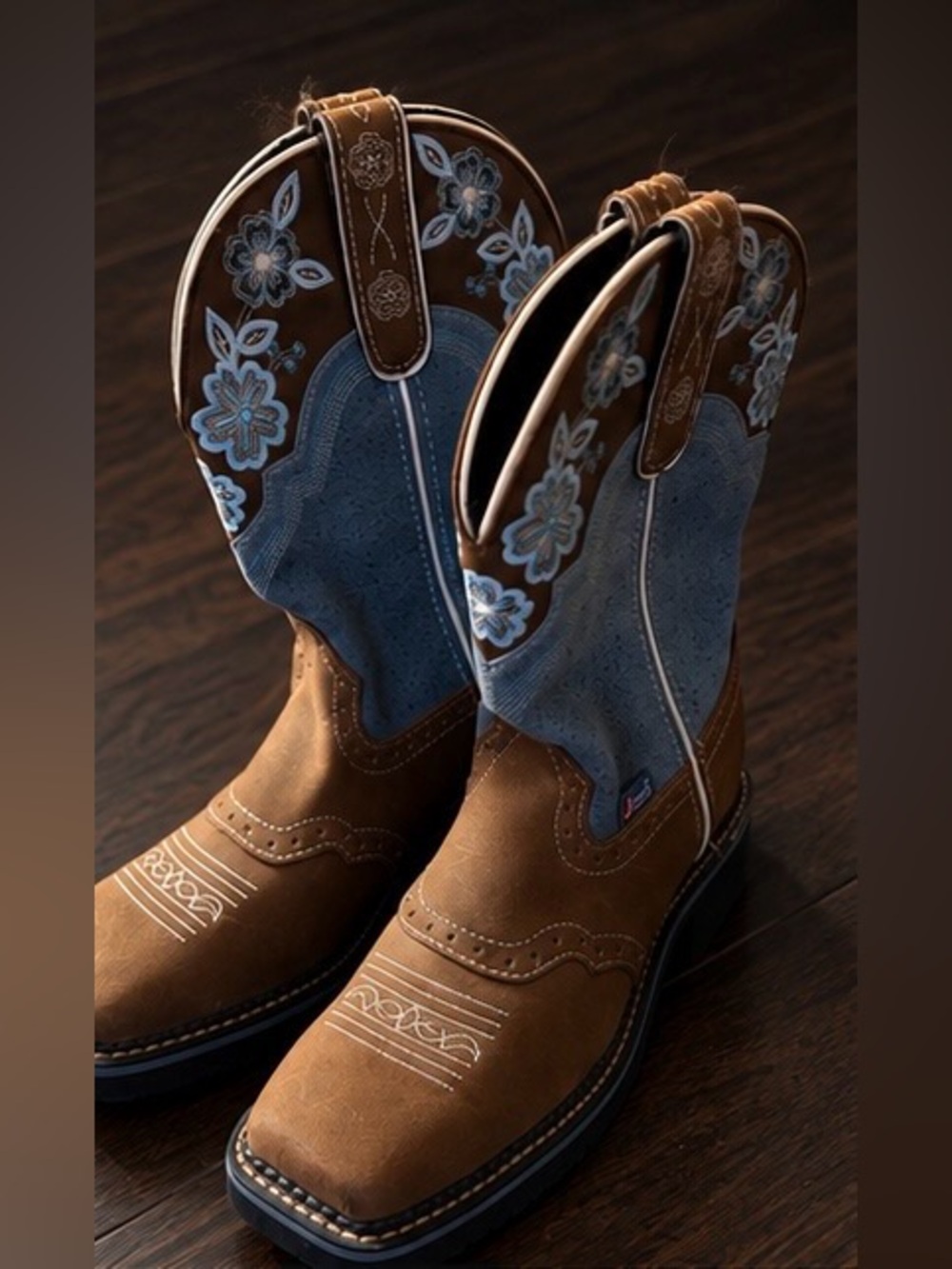 Justin Gypsy Starlina L9950 Western Boots Brown Blue Floral 7.5B NWOT